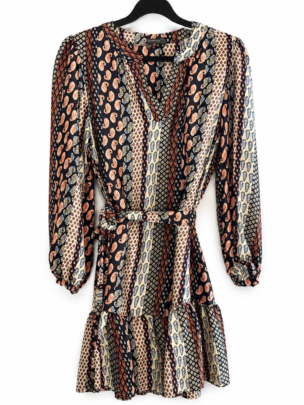 julia jordan Black & Rust Paisley Long Sleeve Mini Dress